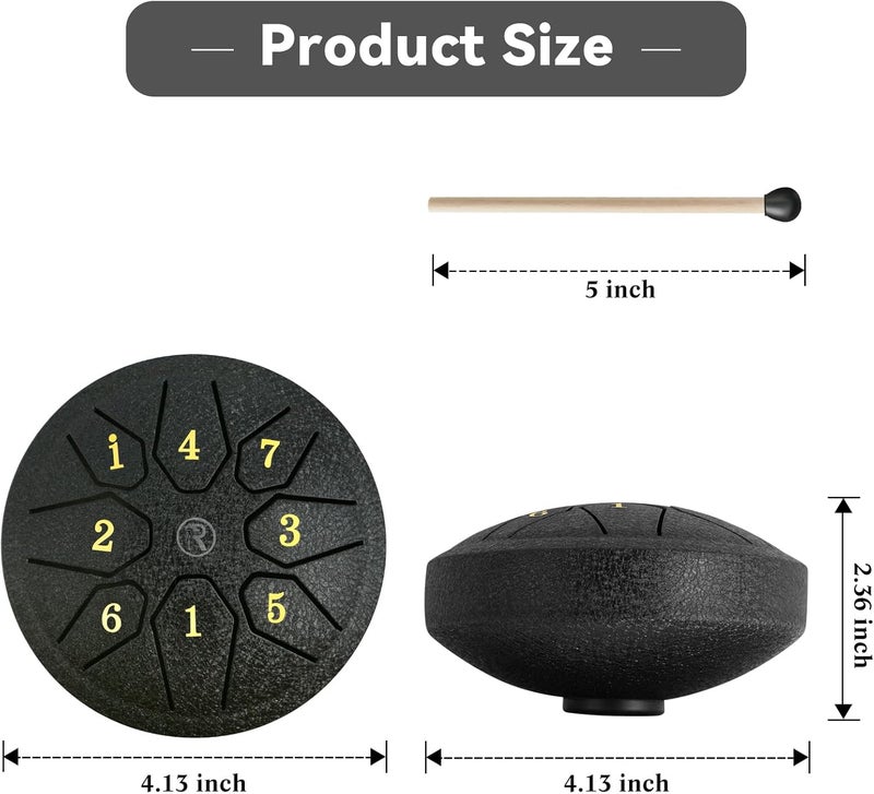 RANMING 4.5 Inch 8 Note C Key Steel Tongue Drum - Tongue Drum for Meditation, Yoga & Sound Therapy, Portable Handpan Drum with Soothing Harmonics, Ideal Gift for Beginner&Adults,Black - Image 3